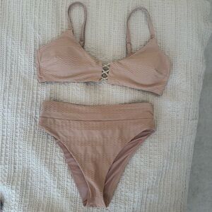 Aerie textured bikini set in a neutral nude/tan shade